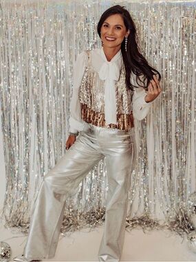 High-Rise Silver Wide-Leg Jeans for Women